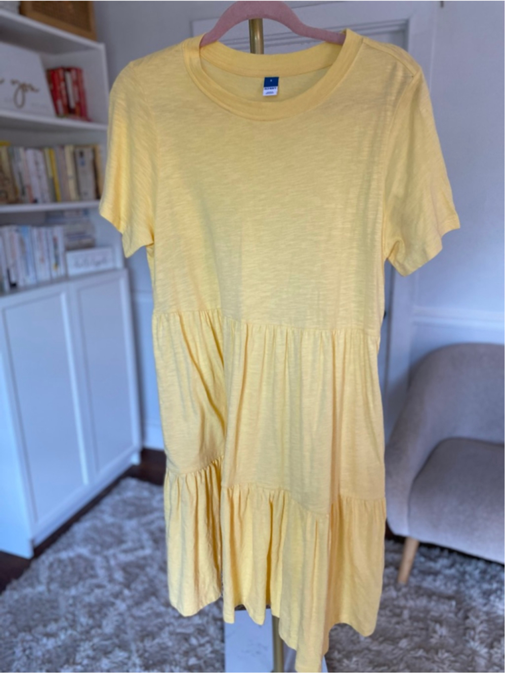 Old Navy Mini Dress Butter Yellow Coastal Cottagecore Tiered S Soft Quiet Luxury - Picture 2 of 7